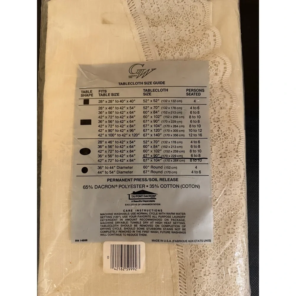 Vintage 1980s Dynasty Lace Edge Tablecloth Ivory Cream Oblong 90 X 67 Inches